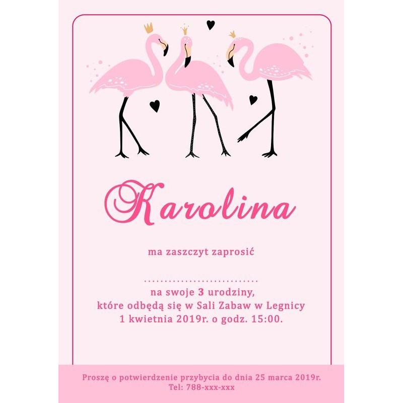 różowe zaproszenie dla dziewczynki